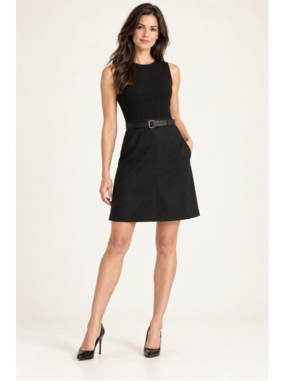 Theory Abrienda Black Wool Blend Sleeveless Dress Size 2 Pockets No Belt
